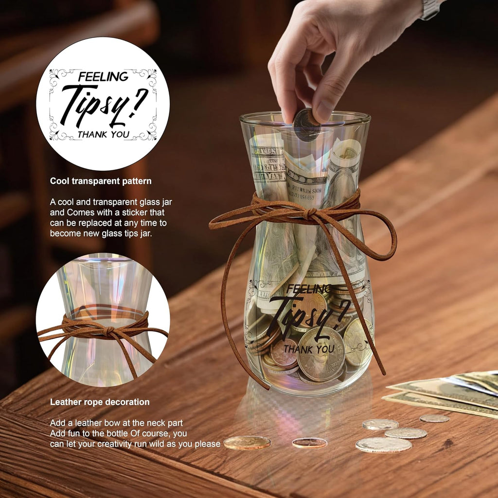 Glass Tip Jar for Bartenders, Restaurants, Bars and Musicians, Style A