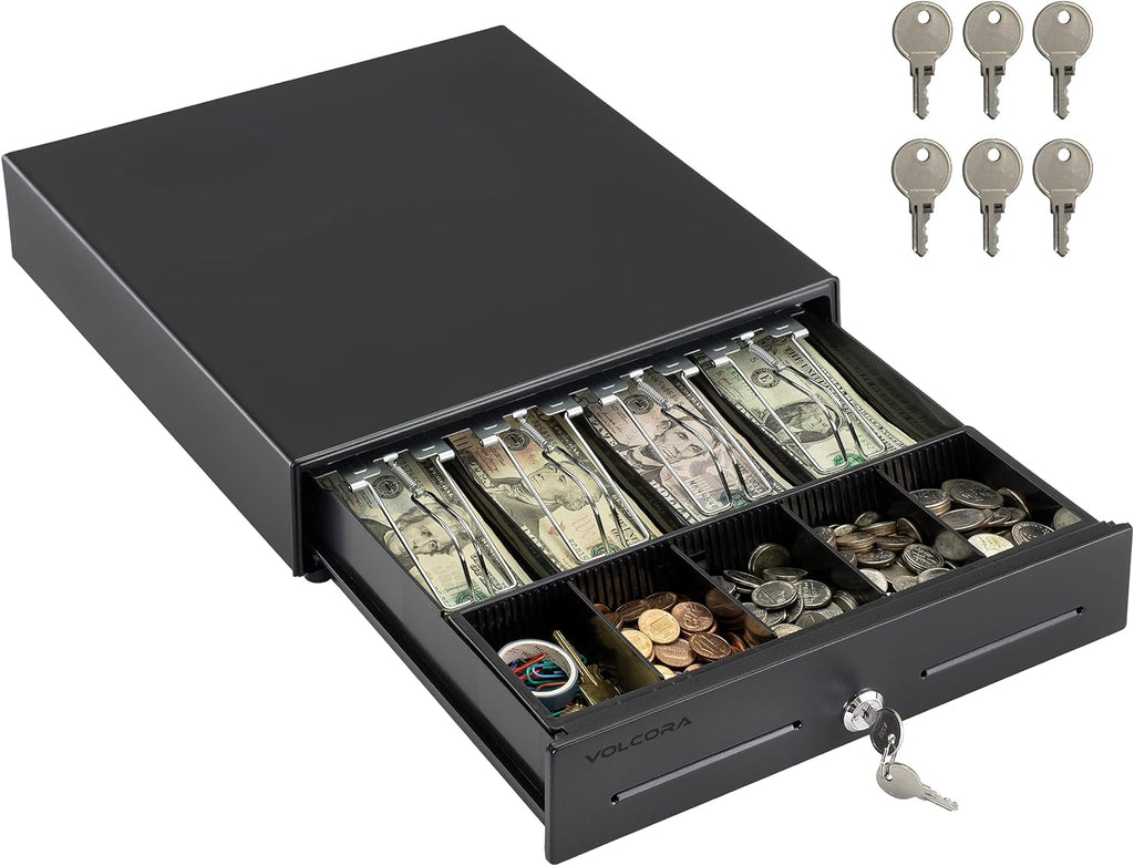 13" Electronic Cash Register Drawer for Point of Sale (POS) System with 4 Bill 5 Coin Cash Tray, Removable Coin