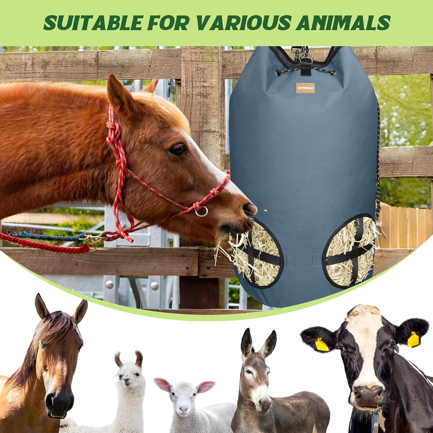 Hay Bags for Horses,4 Holes Slow Feeder Hay Bags for Goats,Sheep,Donkeys,Large Capacity Hay Feeder with Adjustable