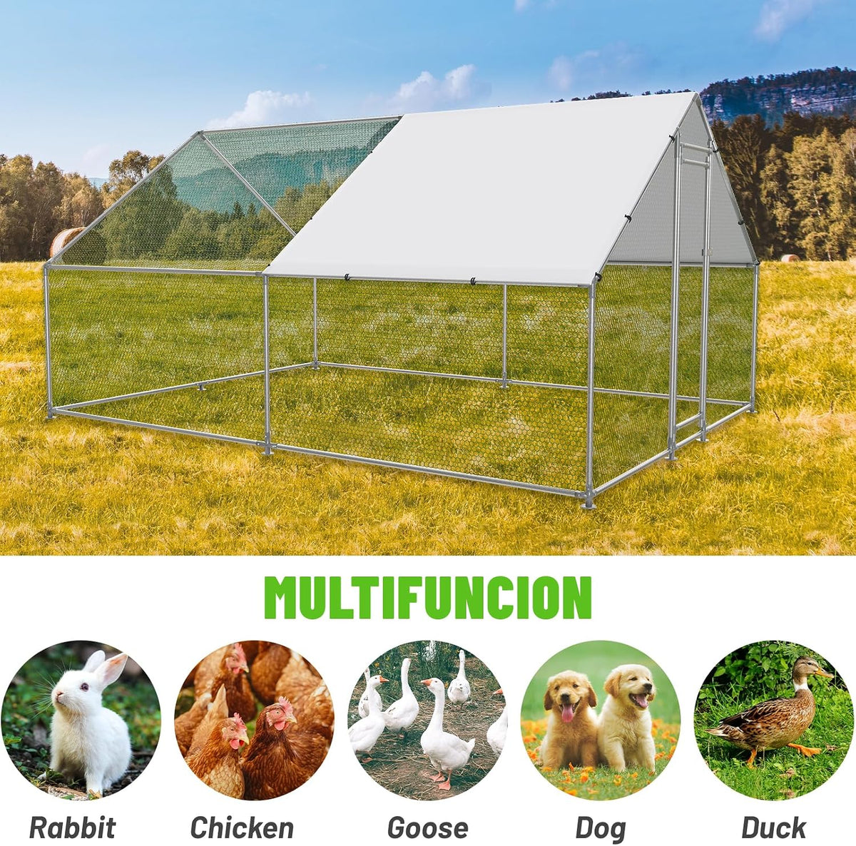 Large Metal Chicken Coop Walk-in Poultry Cage with Water-Resident and Anti-UV Cover Duck Rabbit Cat House Outdoor