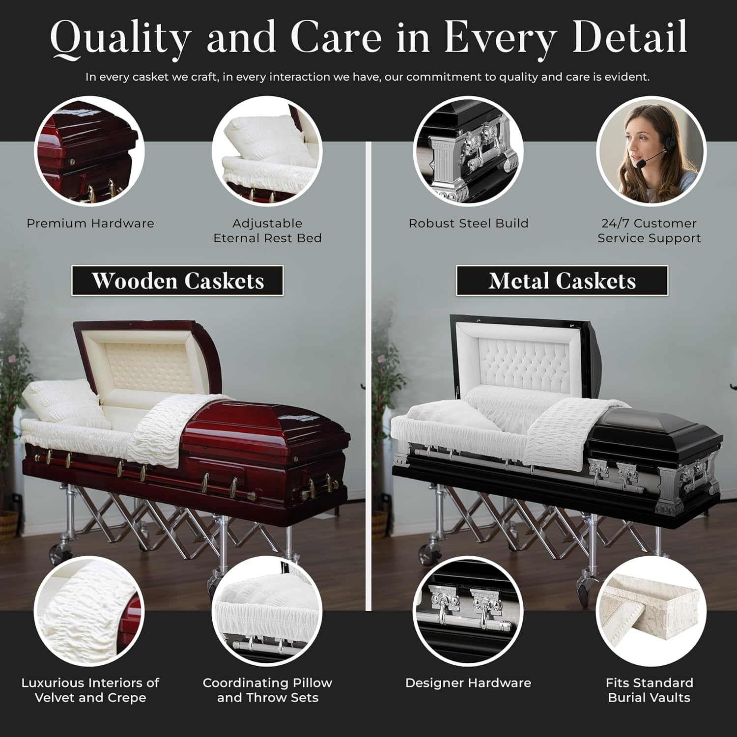 Primrose Metal Funeral Casket w/Antique-White Interior