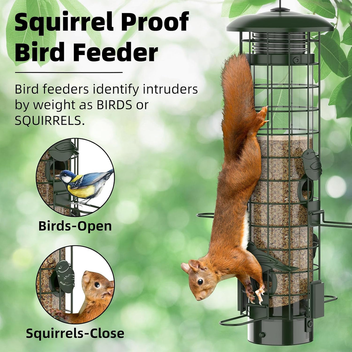 Squirrel Proof Bird Feeder,Metal Mesh Bird Feeders for Outdoors Hanging,Gravity Protection Squirrel Proof Wild Bird