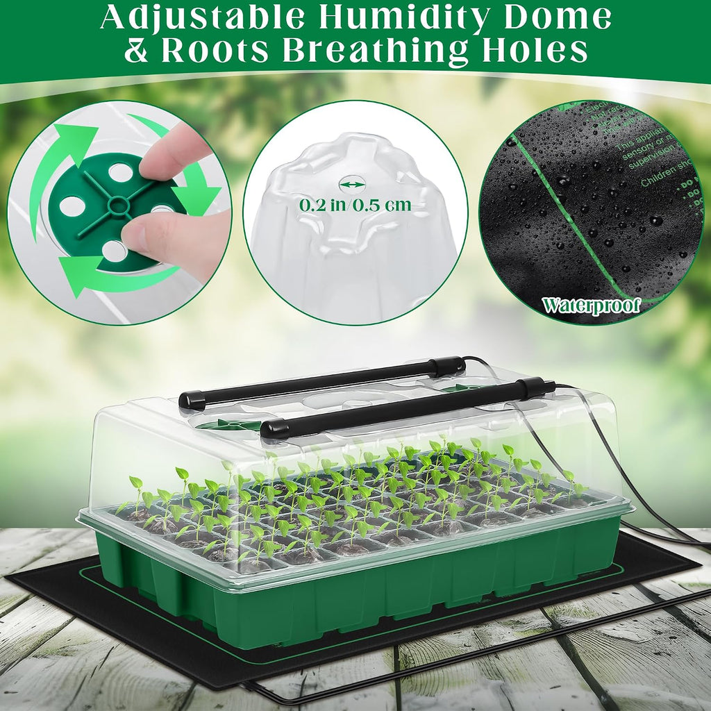 Seed Starter Kit 40-Cell Seed Starter Tray with Grow Lights Full Spectrum Seedling Heat Mat 40 Peat Pellets Seeds