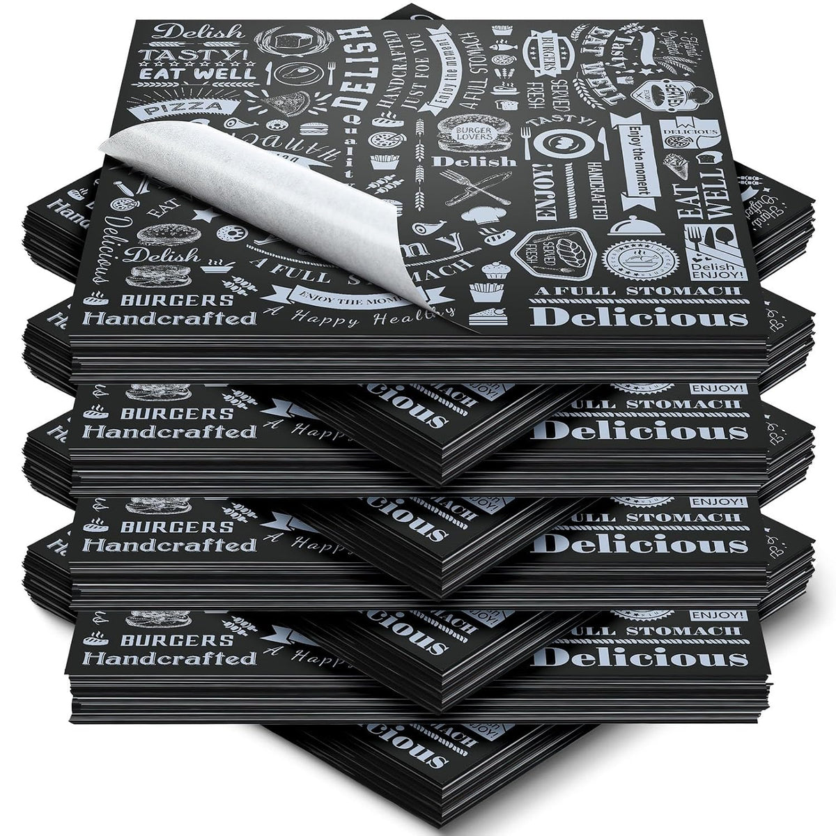 600 Pcs 12 x 12 Inch Deli Wax Paper Sheets, Black