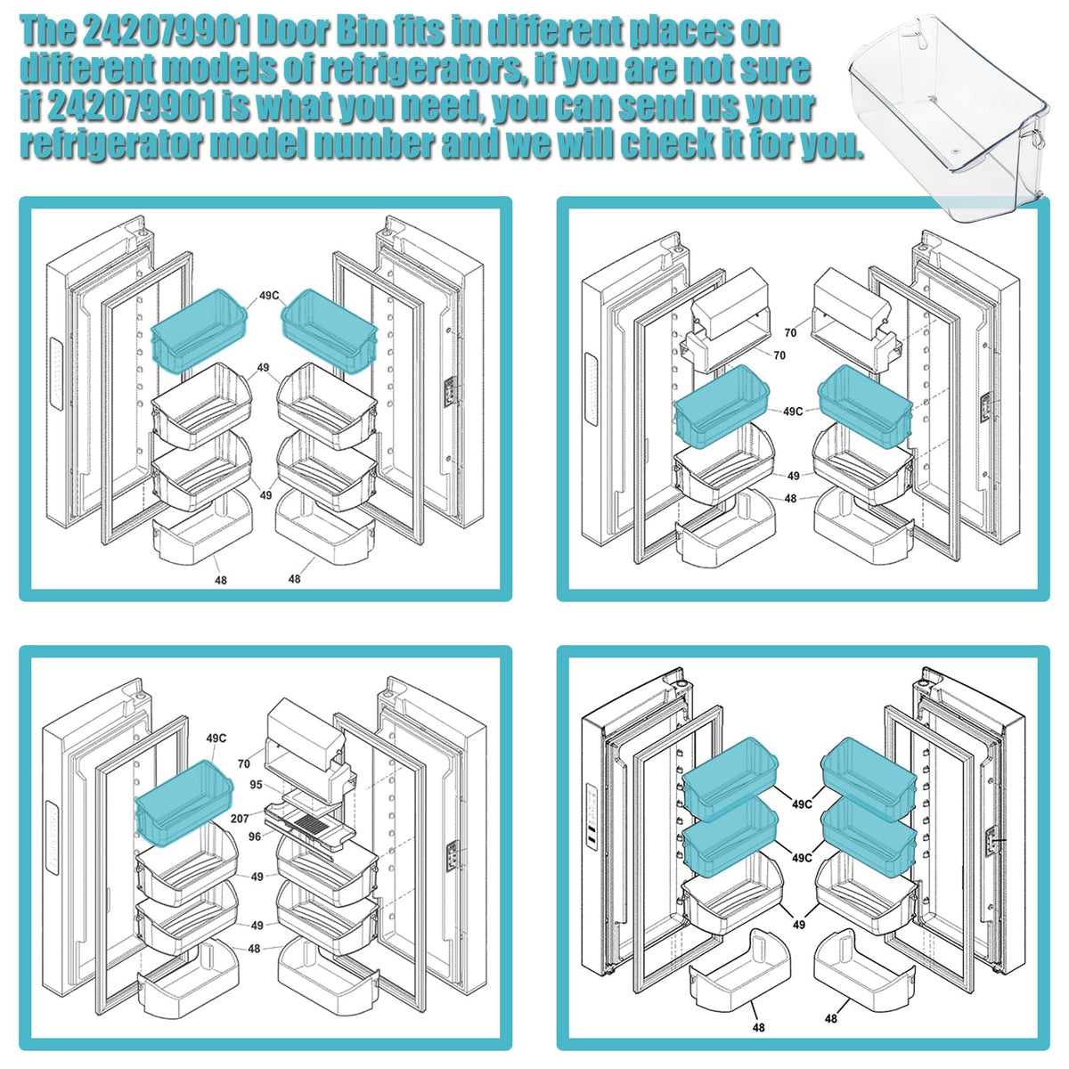 Femotic 242079901 Refrigerator Door Bin Replacement