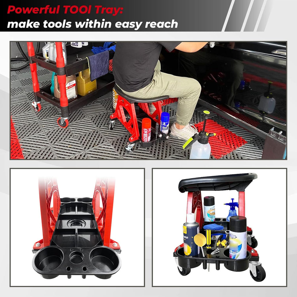 Durable Mechanic Stool Chair with Wheels, Heavy Duty Garage Shop Stool On Wheels, Rolling Stool Car Detailing Creeper