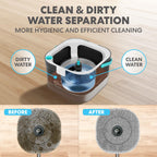 360° Square Spin Mop and Bucket System – Dual Compartment, Separate Clean & Dirty Water – 3 High-Absorbent Microfiber