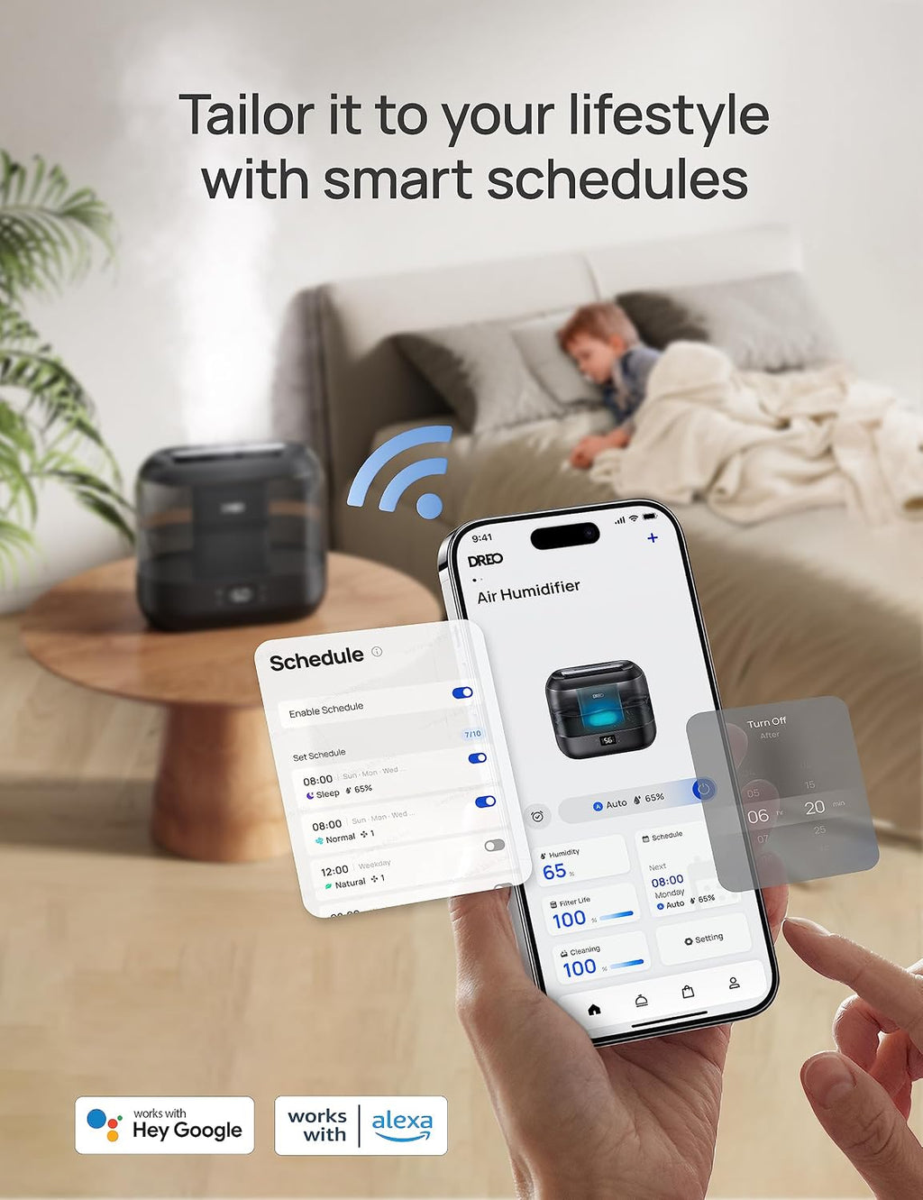Smart Humidifiers for Bedroom, 4L Cool Mist Humidifier | Top Fill, Quiet Sleep 28 dB, 36H Runtime for large room