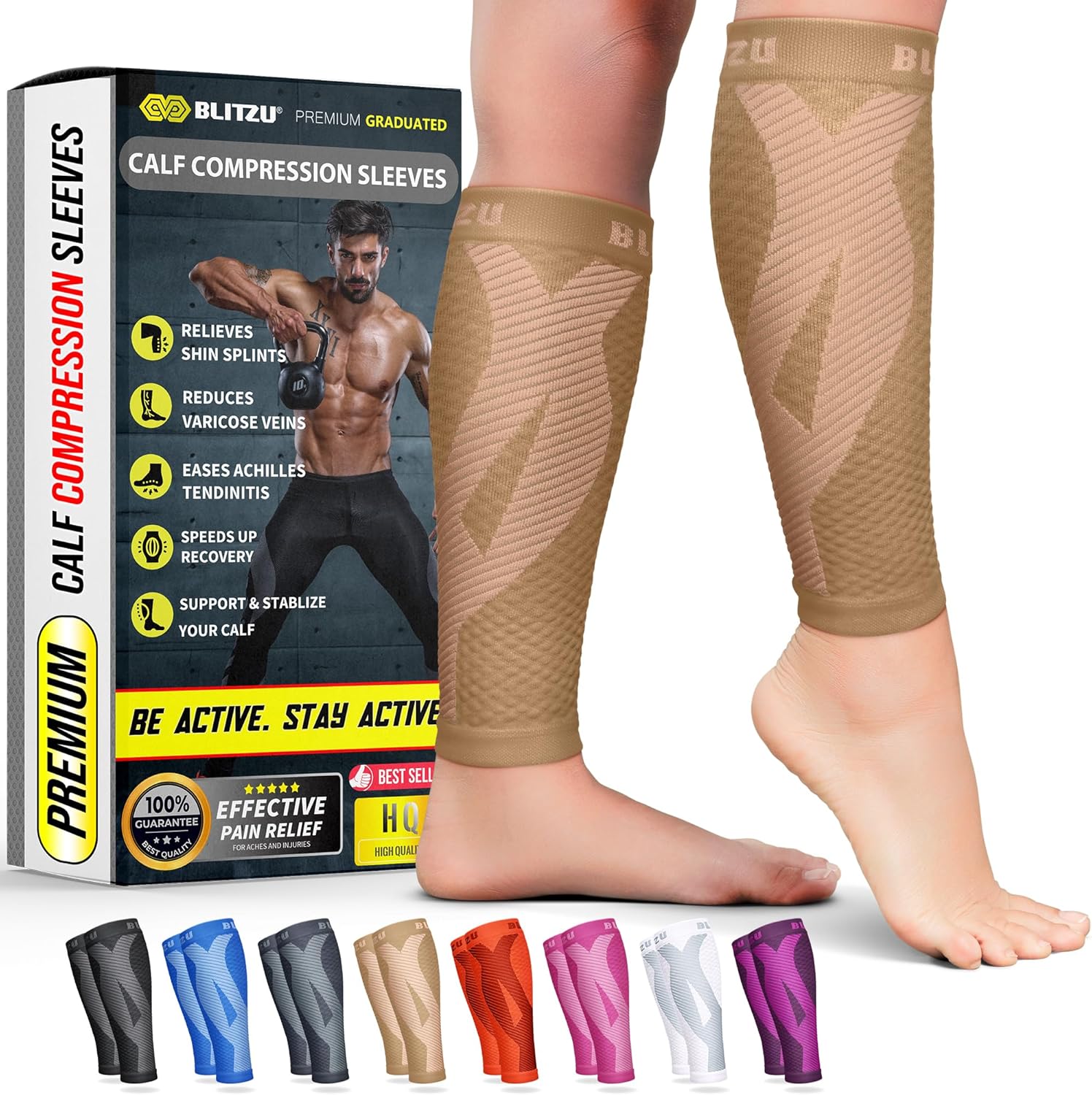Calf Compression Sleeve for Men & Women Footless Compression Socks Support Runners Leg Sleeve Shin Splints Pain Relief