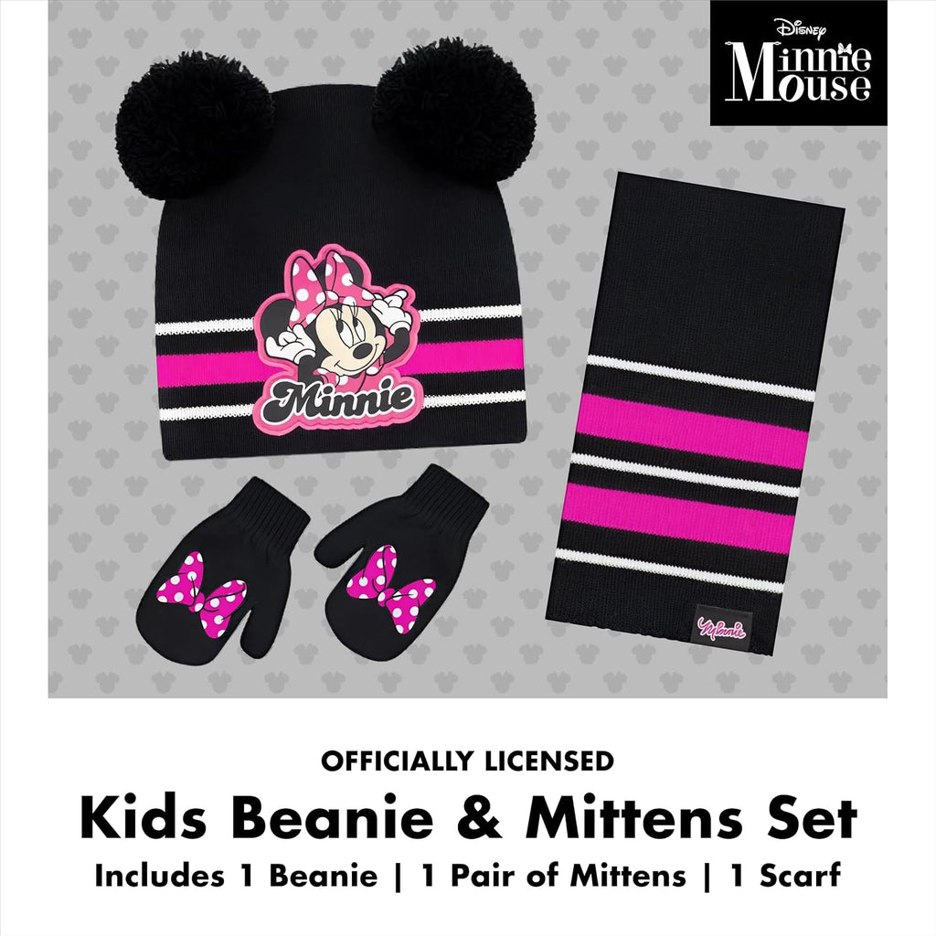 Girls Toddler Winter Hat, Scarf & Mittens Set 2-4 Or Minnie Mouse Hat, Scarves & Kids Gloves Sets 4-7