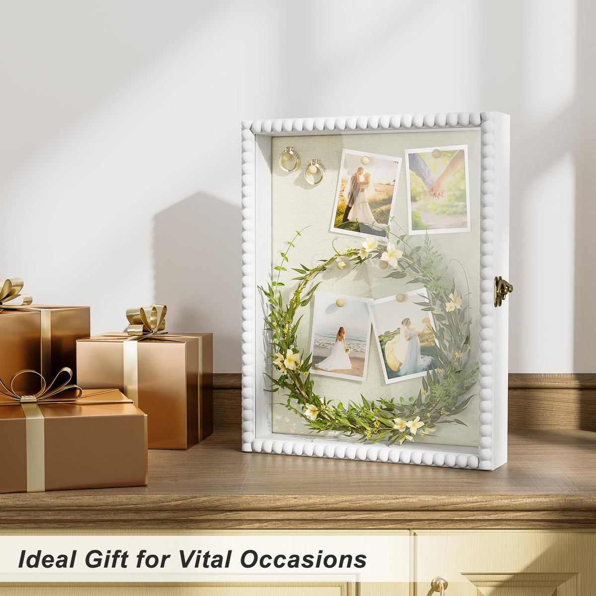 11x14 Deep Shadow Box Frame,Unique Solid Wood Beads Frame,White