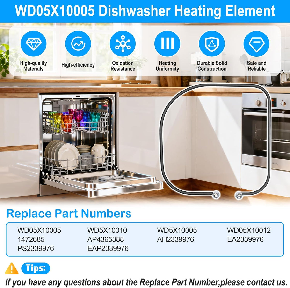 UPGRADED WD05X10005 WD5X10010 Dishwasher Heating Element Compatible with GE Dishwasher Parts WD5X10005 1472685 Fits General Electric Dishwasher Heating Element GDWF100R10WW GHDA480N10BB Heat Element