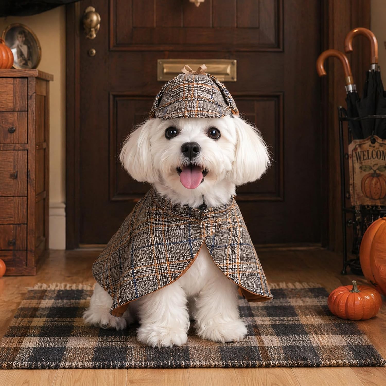 Pet Costume Set Dog Detective Cloak and Hat for Small Dogs Cats | Party Outfit for Halloween Cosplay Birthday Photo Prop