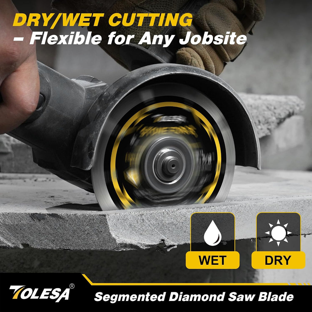 4-1/2 Inch Segmented Diamond Blade for Angle Grinder, Diamond Cutting Wheel with 7/8" Arbor, 20mm & 16mm Adapter
