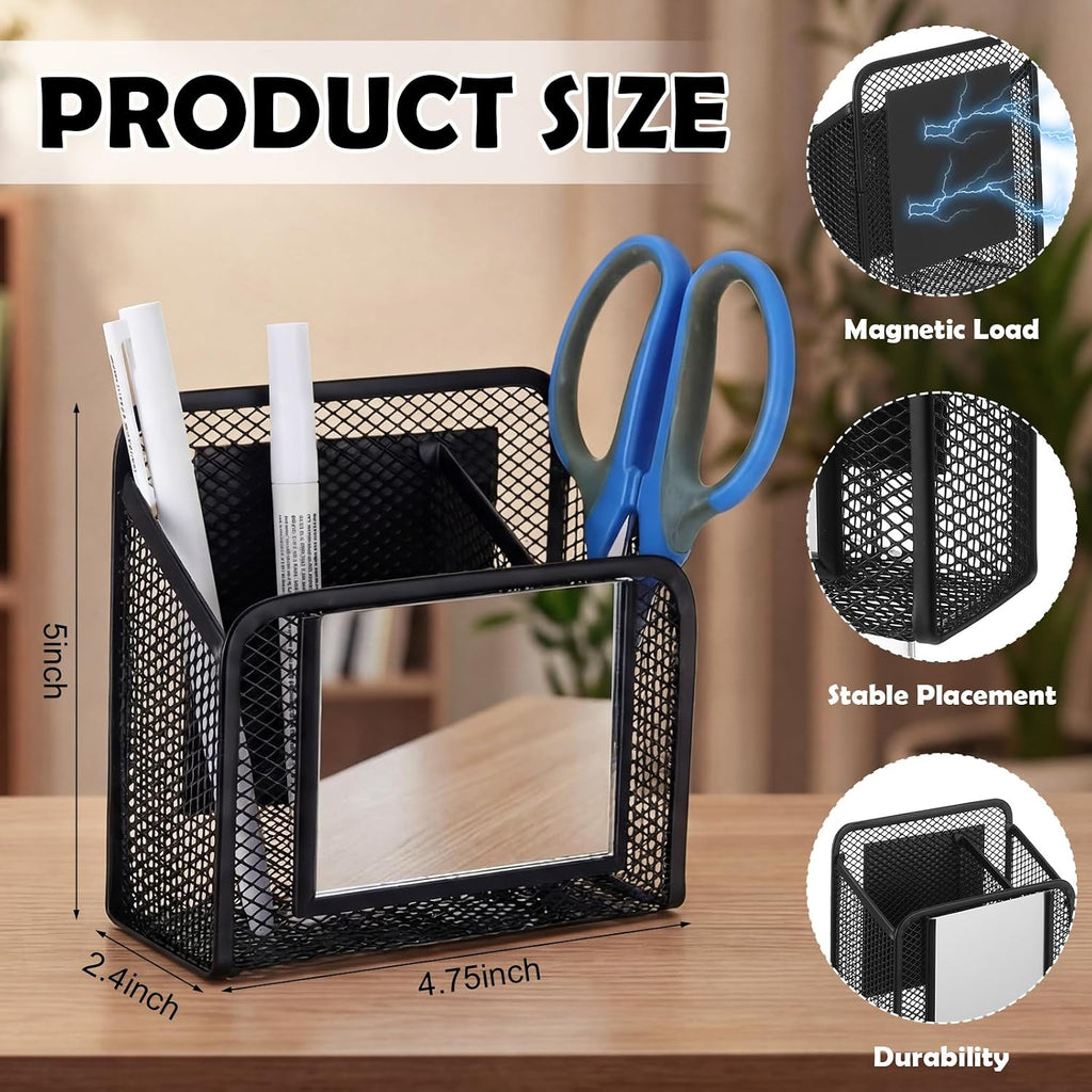 2 Pack Magnetic Mesh Locker Organizer with Mirror, Magnetic Pencil Holder Storage Caddy, 2 Compartments Locker