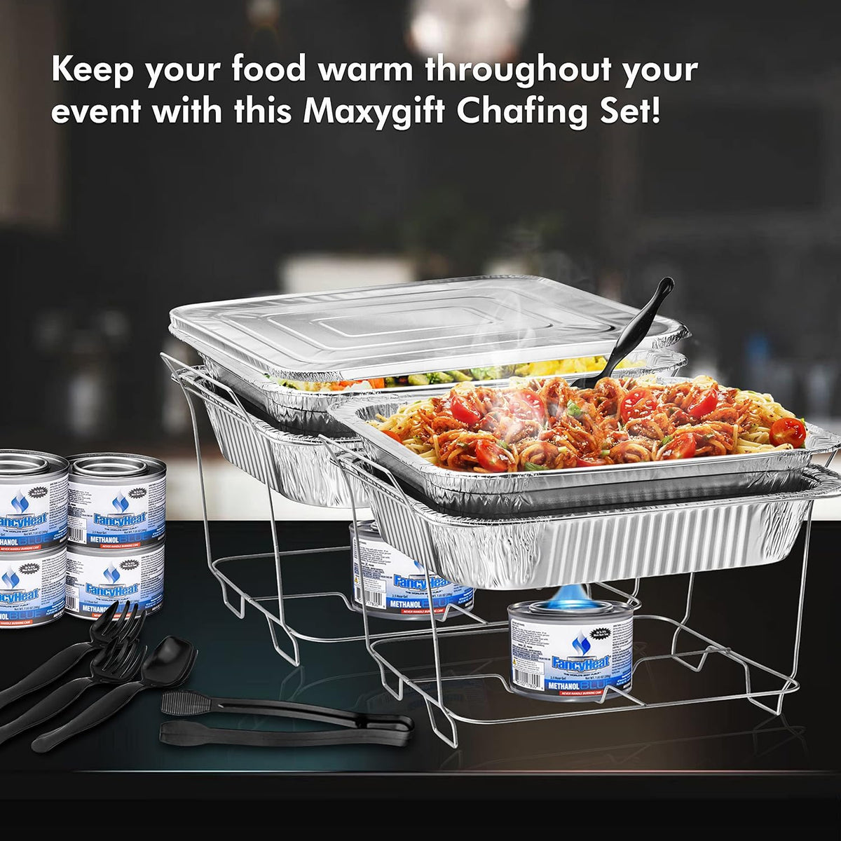 Disposable Chafing Dish Buffet Set, Food Warmers for Parties, Complete 39 Pcs of Chafing Servers with Covers