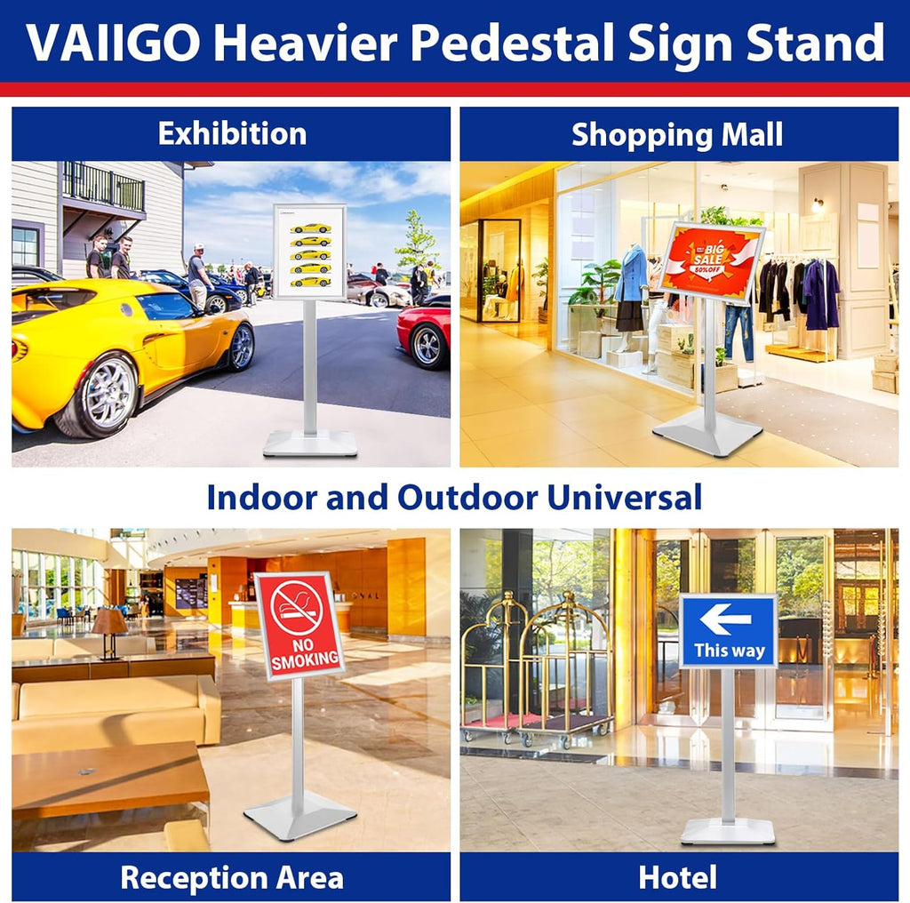Pedestal Sign holder Stand 8.5x11inch Adjustable Standing Floor Sign Stand with Heavy Base & Snap Frame Display Stand