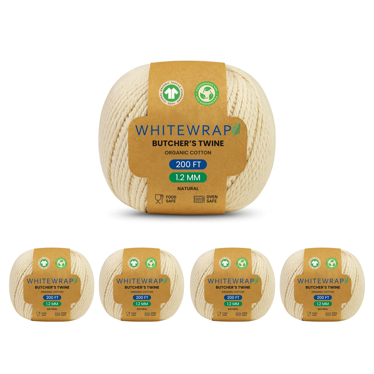 Butcher’s Twine – 1000 Feet Total (5 × 200 ft Balls), Safe Kitchen Twine for Meat, Turkey, Baking, BBQ & Crafts, 1.2