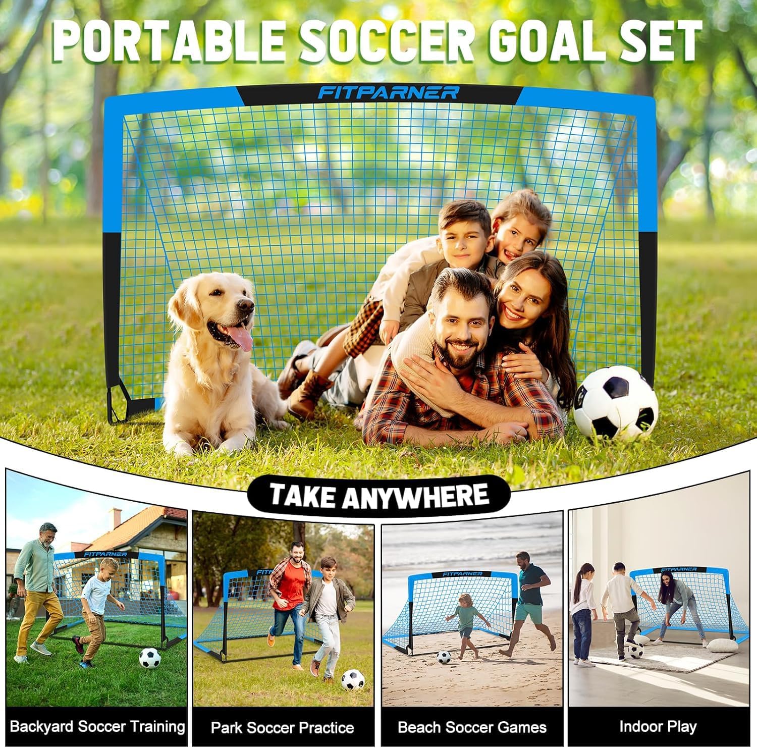 Kids Soccer Goals for Backyard Set - 2 Pack of Portable Pop Up Soccer Nets with Ball,Cones,Complete Training