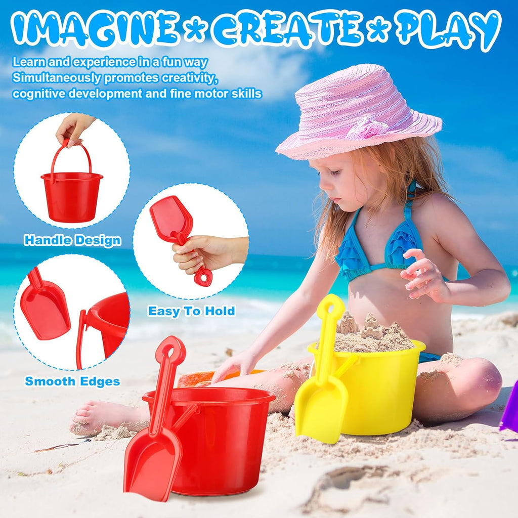 96 Pcs Beach Sand Buckets and Shovels 6.1'' Beach Bucket with Shovel Bulk Pails and Shovel Set Beaches Sand Toy Kit