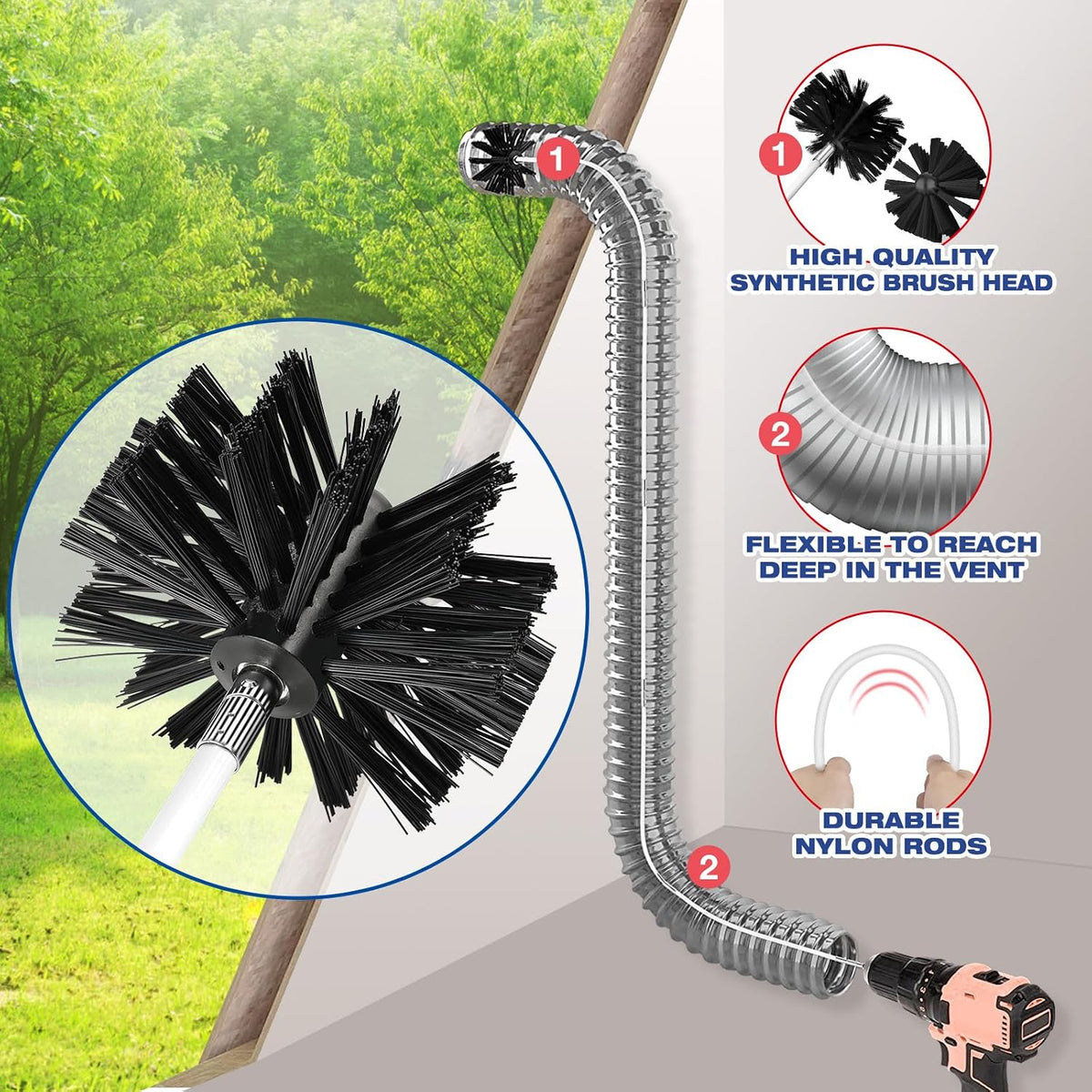 42Ft Dryer Vent Cleaner Kit, Flexible Lint Remover