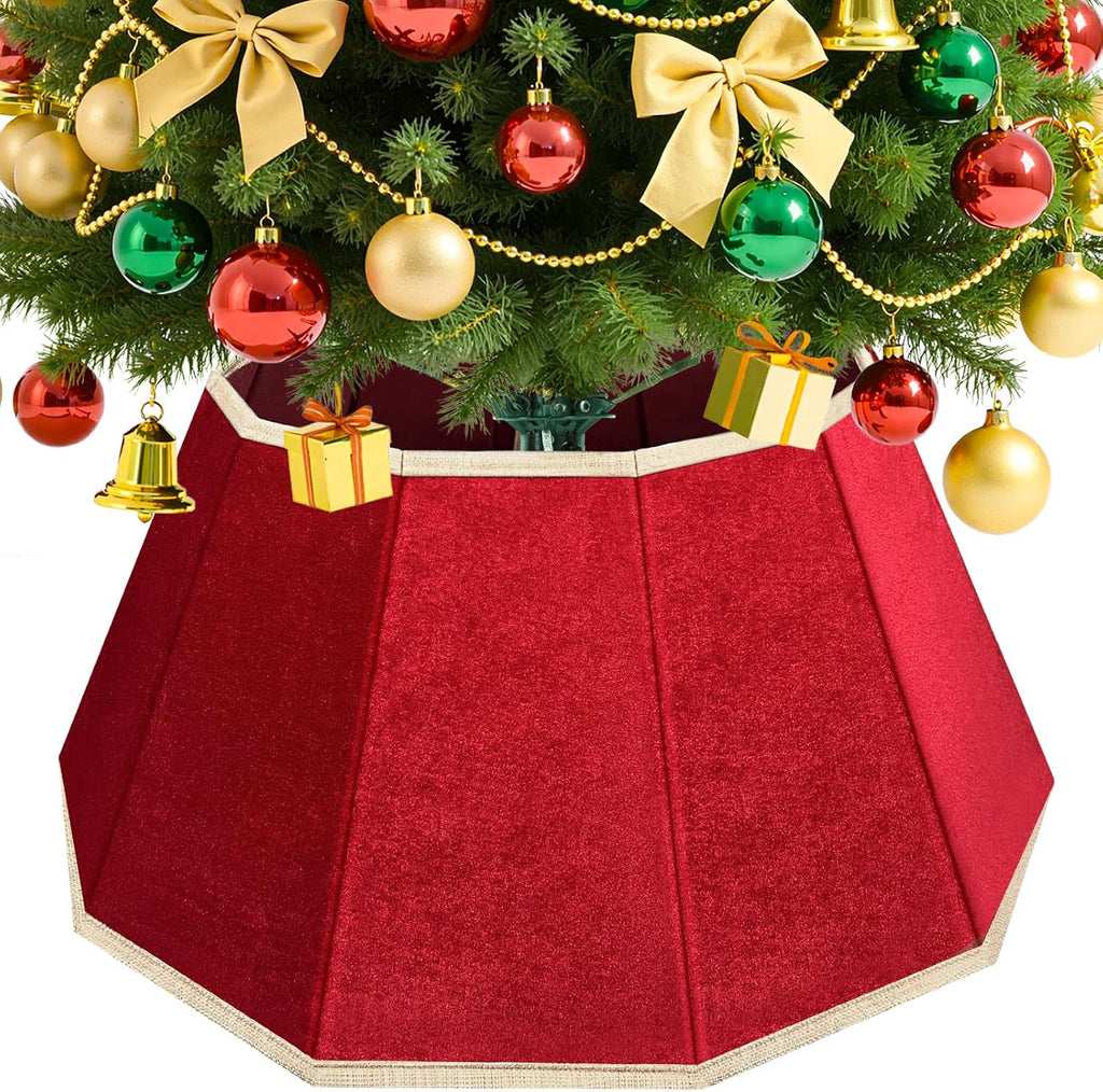 Christmas Tree Skirt, Velvet Foldable Christmas Tree Collar, Red | Xmas Tree Skirt for Artificial Christmas Trees