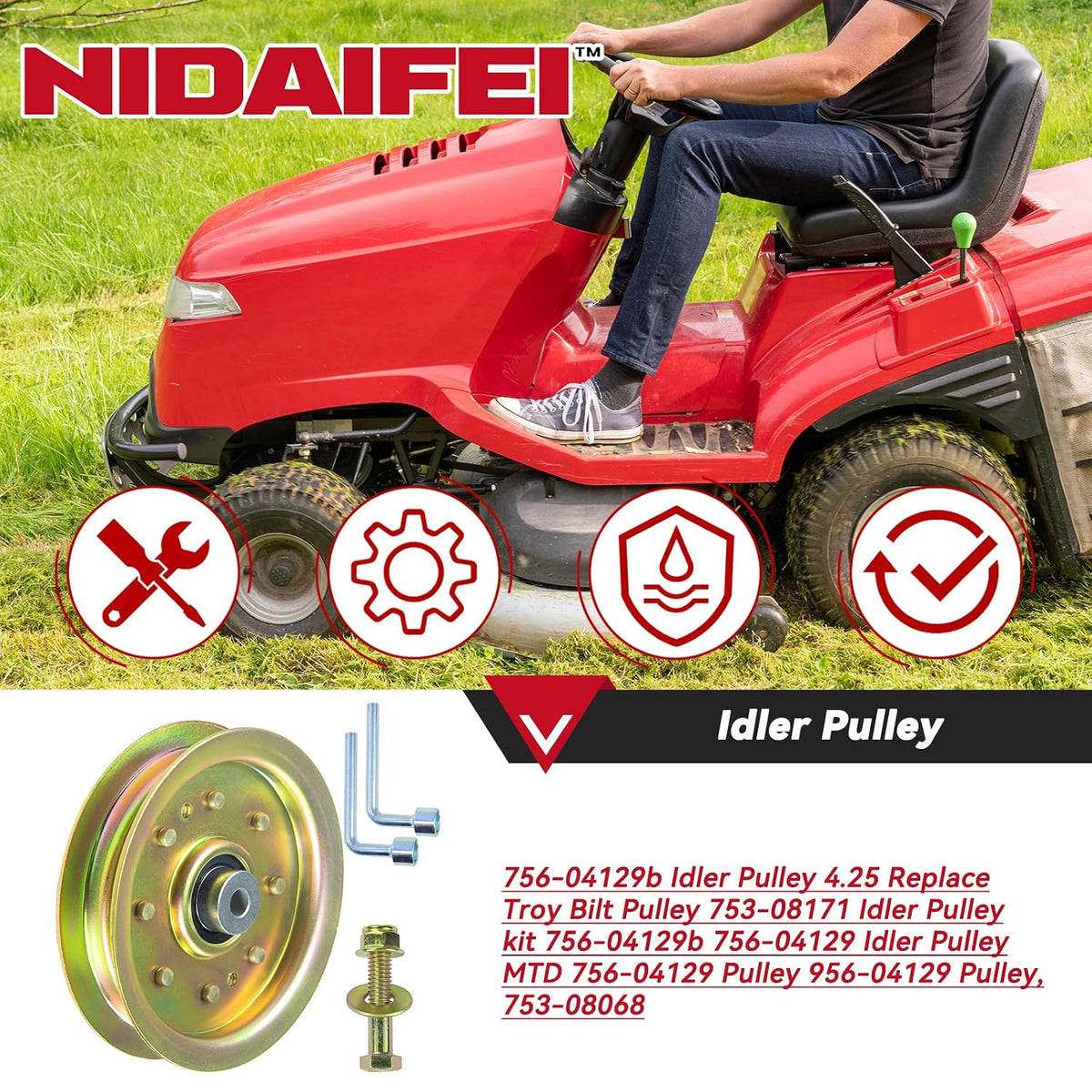 756-04129B Idler Pulley 4.25 for Troy Bilt 42", Cub Cadet 42" Deck