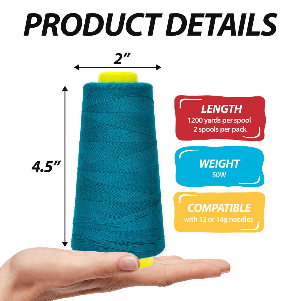 Teal Mercerized Cotton Thread Cones for Sewing Quilting