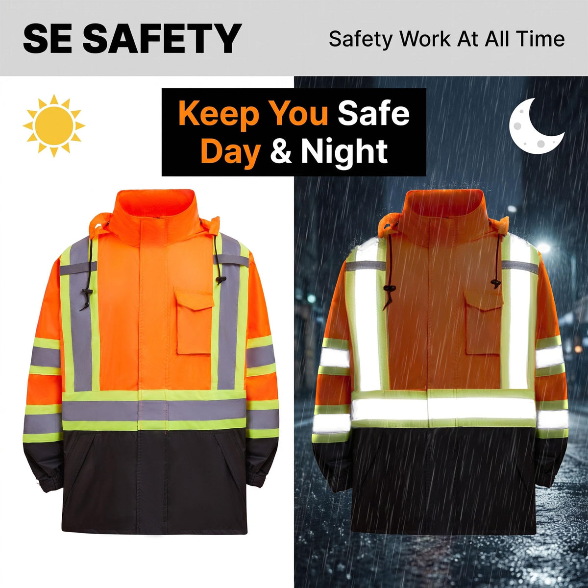 Hi Vis Rain Suit, ANSI Class 3 Rain Coat For Men Waterproof