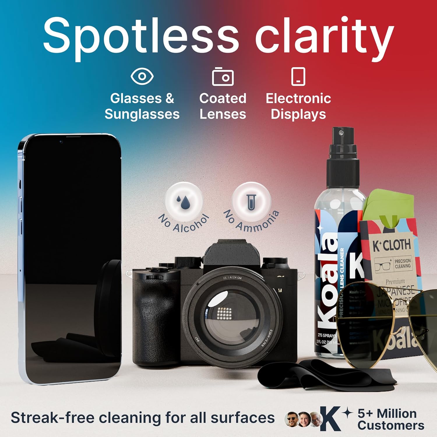 Koala Eyeglass Lens Cleaner Spray Kit | Japanese Microfiber (2 Piece Set) | (1x) Glasses Cleaner Bottle + (1x)