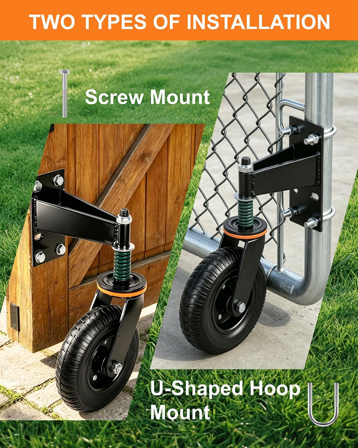 Gate Wheel - 8inch Heavy Duty Gate Wheels for Wooden Gate and Fence or Farm Metal Tube Swing Gate, Gate Caster with