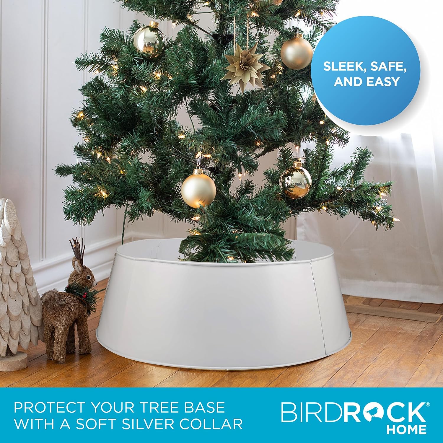 4-Panel Christmas Tree Collar - White - Metal Holiday Skirt Decor - Water Base Protection from Pets