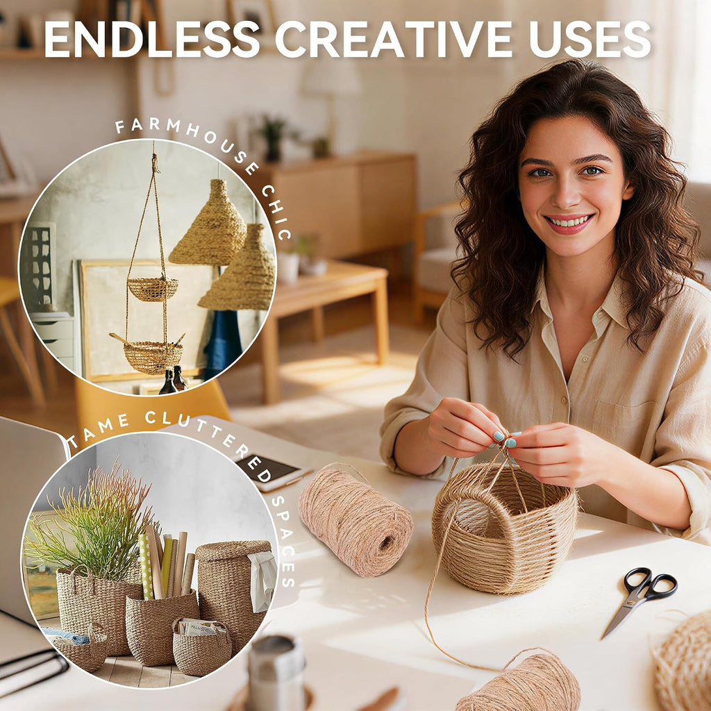 2.5mm Natural Jute Twine, 1000FT Bulk Garden Rope for Crafts