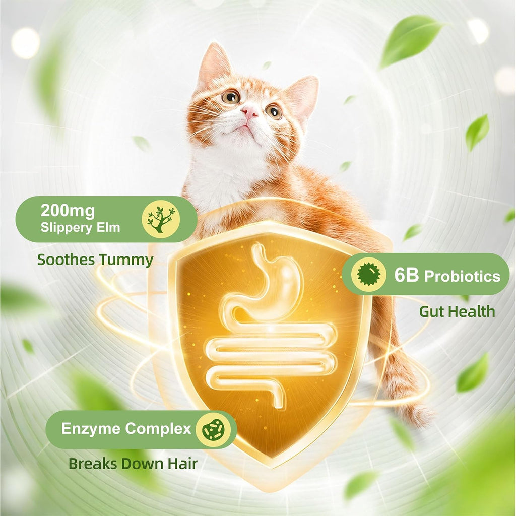 Cat Hairball Relief Powder & Food Topper - Probiotics & Slippery Elm, 30S