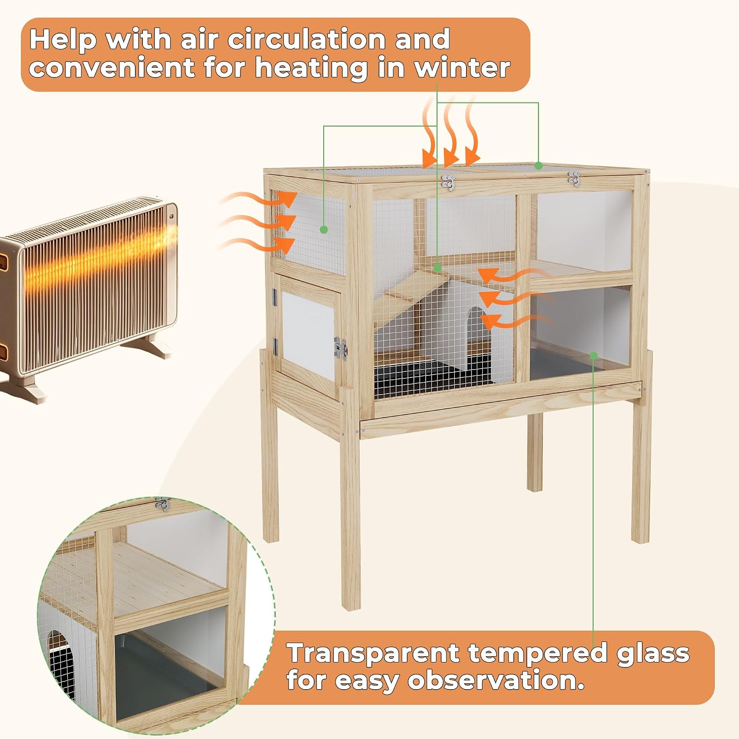 Guinea Pig Cages for 2, Rabbit Hamster Cage with Wooden Stand | 2-Story Large Indoor Small Animal House with a Pull