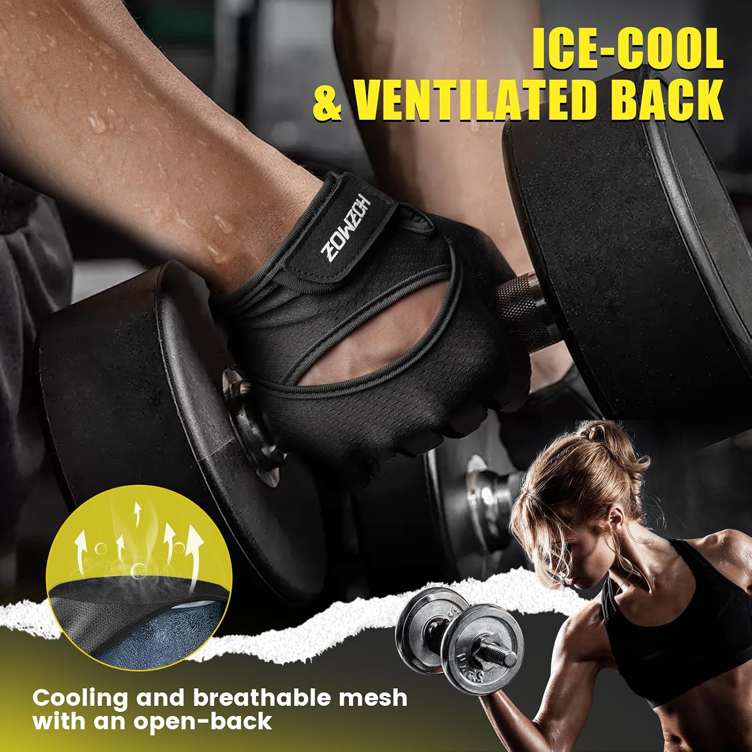 Ventilated Weight Lifting Gloves, Thick Padded Workout Gym Gloves with Full Palm Protection & Grip & Shock Absorption
