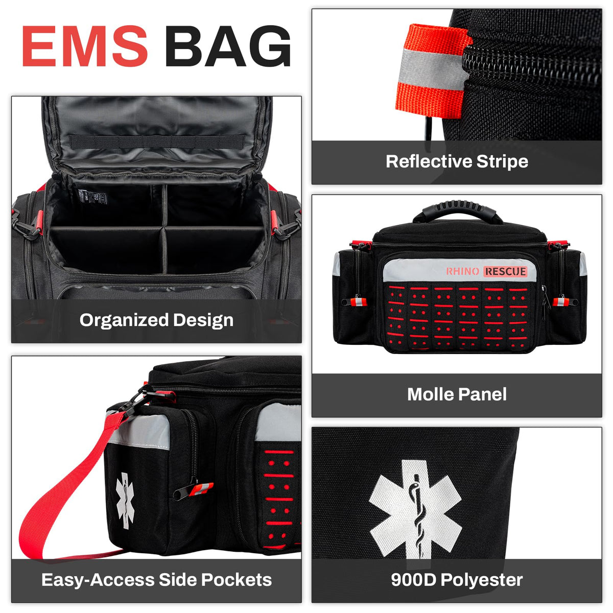 First Responder First Aid Kit Fully-Stocked EMT Bag(Black,20L)