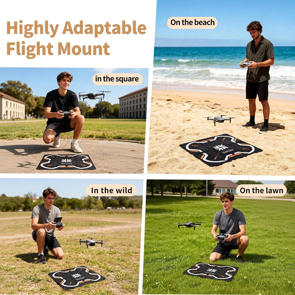 Drone Landing Pad 17" Foldable | High Visibility Weighted Non-Slip Waterproof Double Sided Drone Pad with Portable