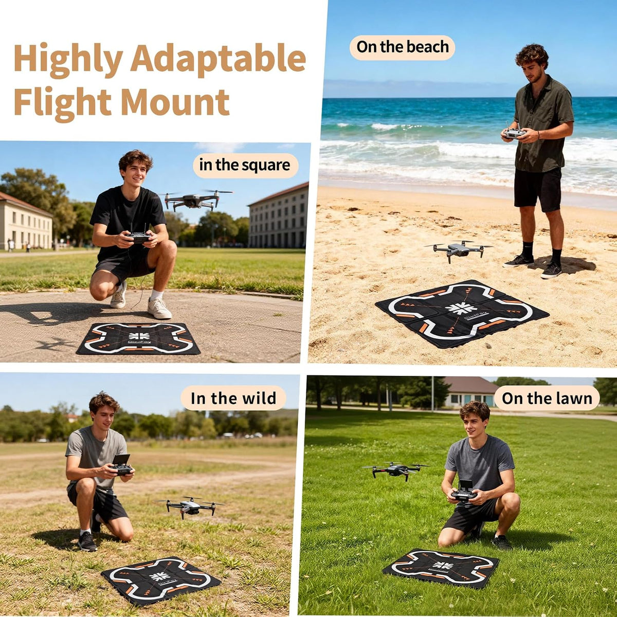 Drone Landing Pad 17" Foldable | High Visibility Weighted Non-Slip Waterproof Double Sided Drone Pad with Portable