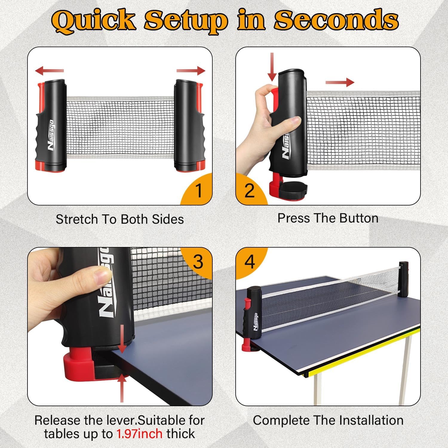 Table Tennis Set with Retractable Net, Portable Ping Pong Paddle Set with 2 Rackets, 8 Balls and Mesh Bag, Easy Setup