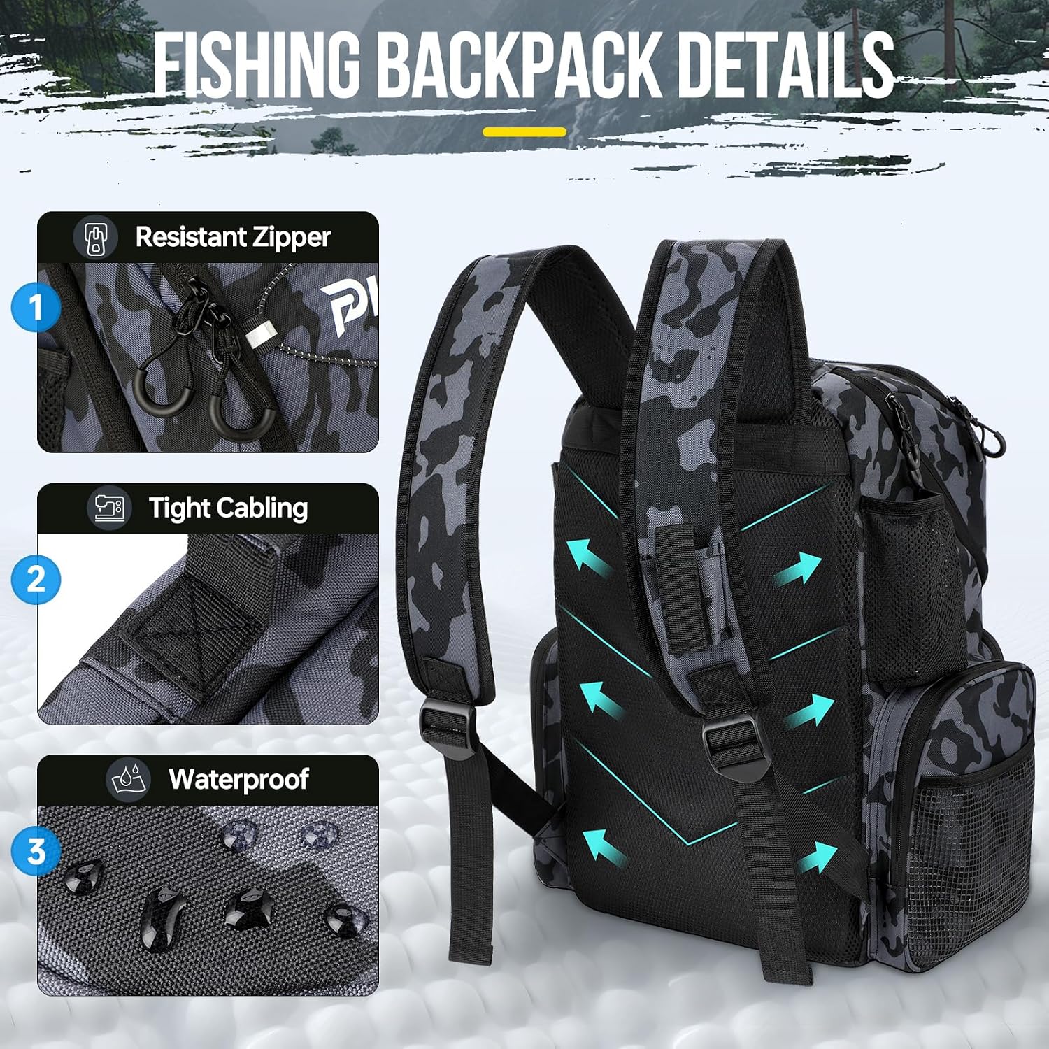 Cooler Fishing Backpack with Rod Holders 45L Large Water-resistant Fishing Tackle bag Store Fishing Gear Fishing