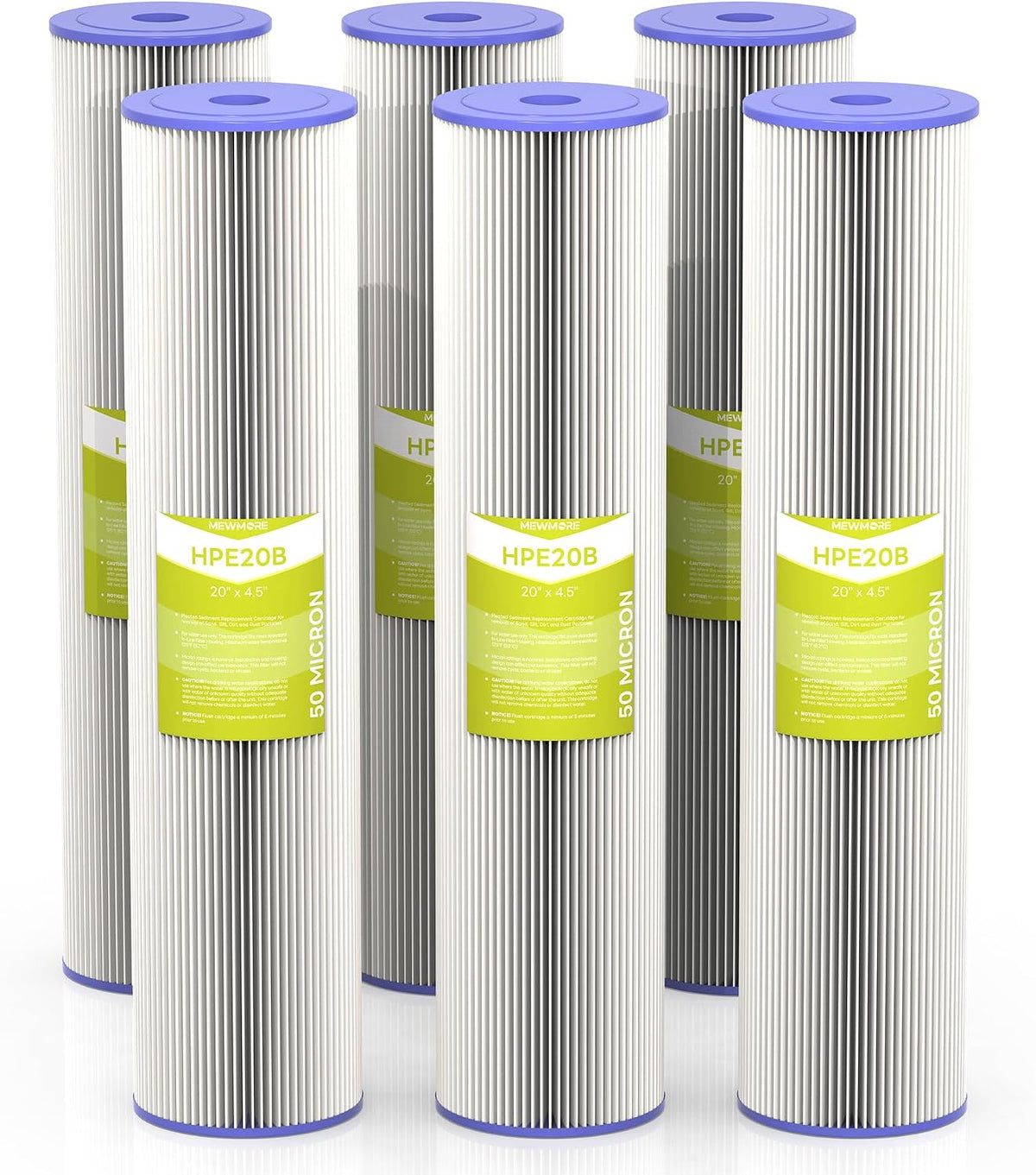 50 Micron Whole House Water Filter Cartridge, 20" x 4.5", 6-Pack