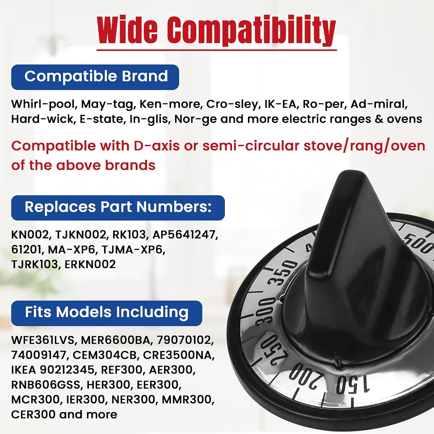 KN002 Stove Knobs Replacement for Roper Whirlpool Electric Stove - 5 Pack | KN002 RKE Electric Range Burner Knobs