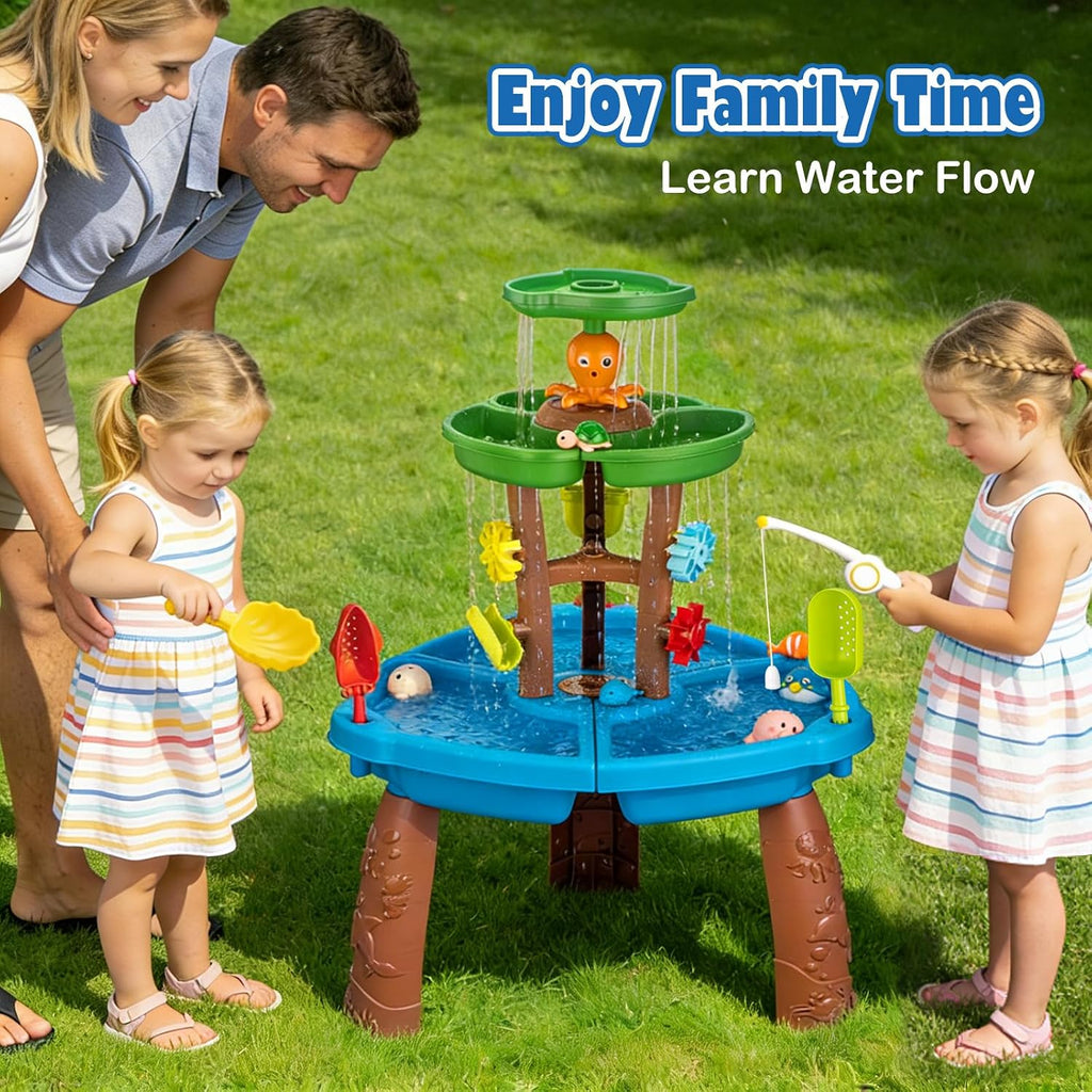 Water Table for Toddlers with Fishing Game Set 3-Tier Kids Sand Water Table Sensory Outdoor Toys for Kids Ages 4-8