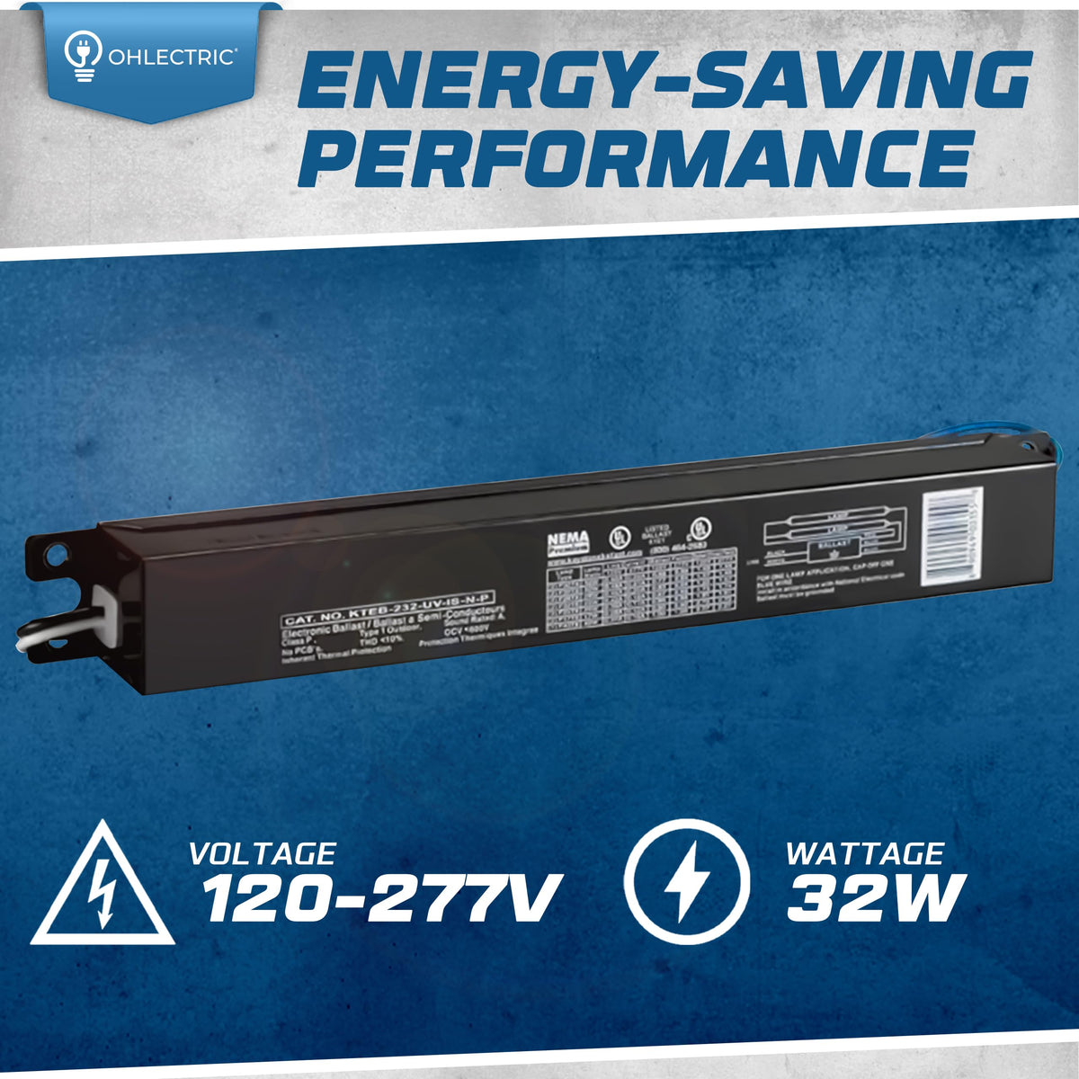 2 Lamp T8 Electronic Ballast, 120-277V, Instant Start