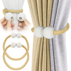8 Pack Magnetic Curtain Tiebacks with Pearls,Window Treatment Holdbacks