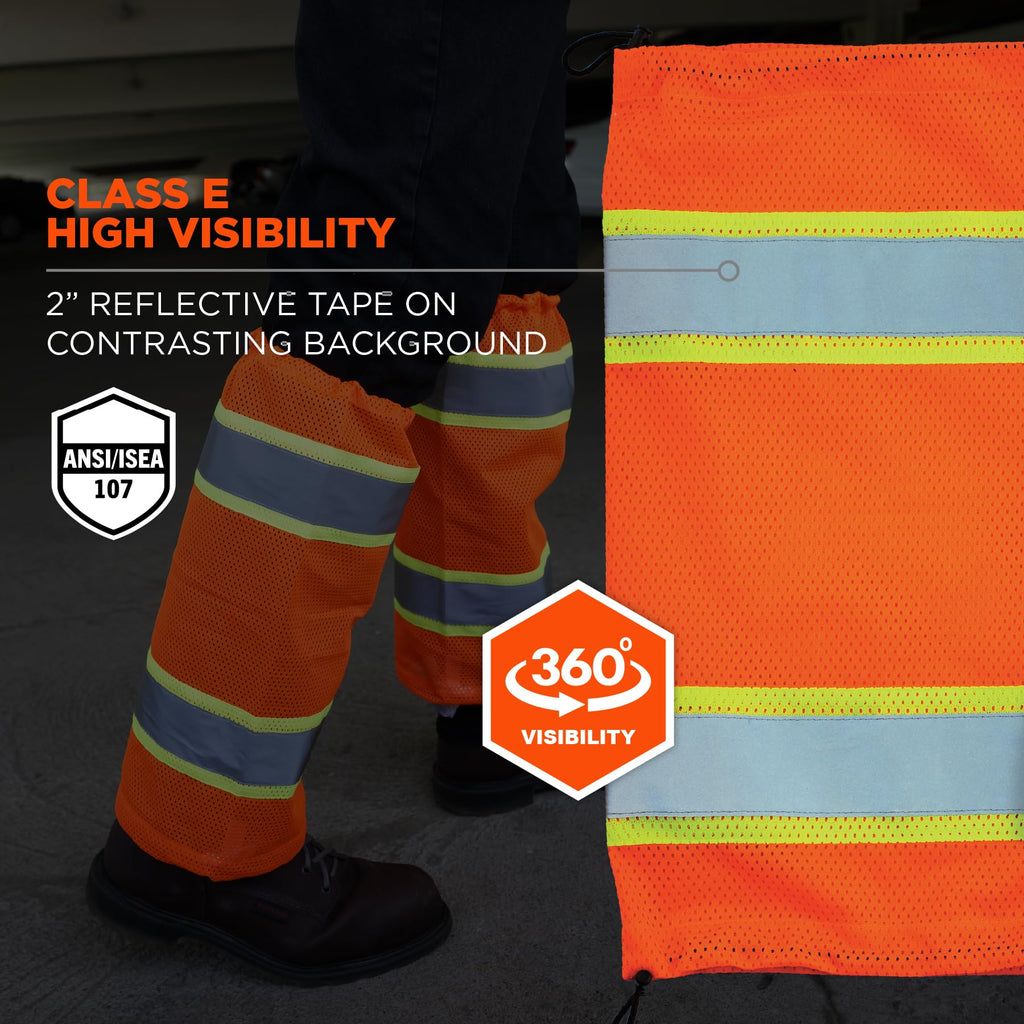 GloWear 8009 High Visibility Reflective Leg Gaiters, Two-Tone Mesh, Class E, 1- Pair , Orange