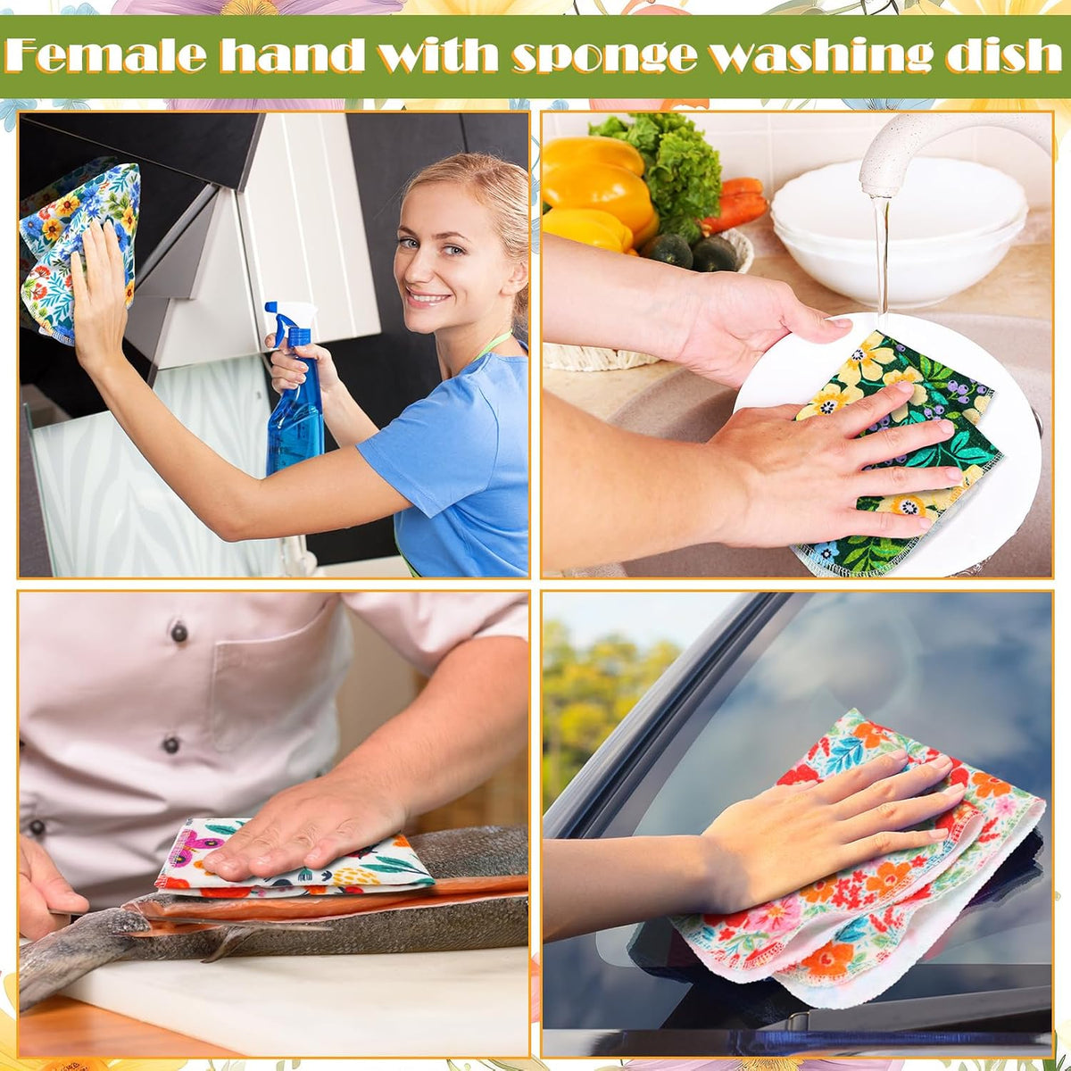 30 Pcs Reusable Paper Towel for Kitchen, Flower Pattern