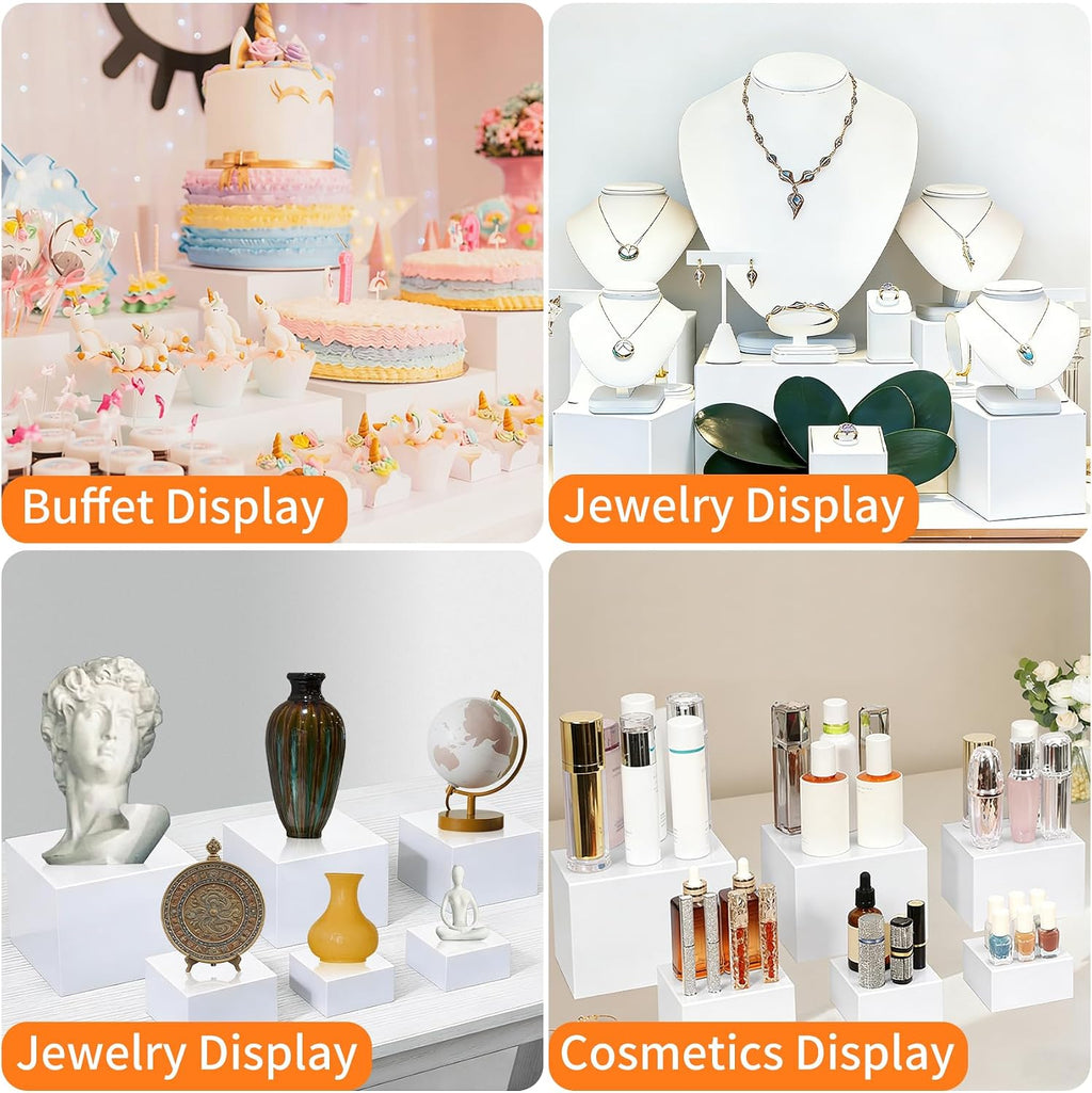 6Pcs White Acrylic Buffet Risers, Buffet Table Risers and Stands, Food Risers Display Shelf for Party Catering