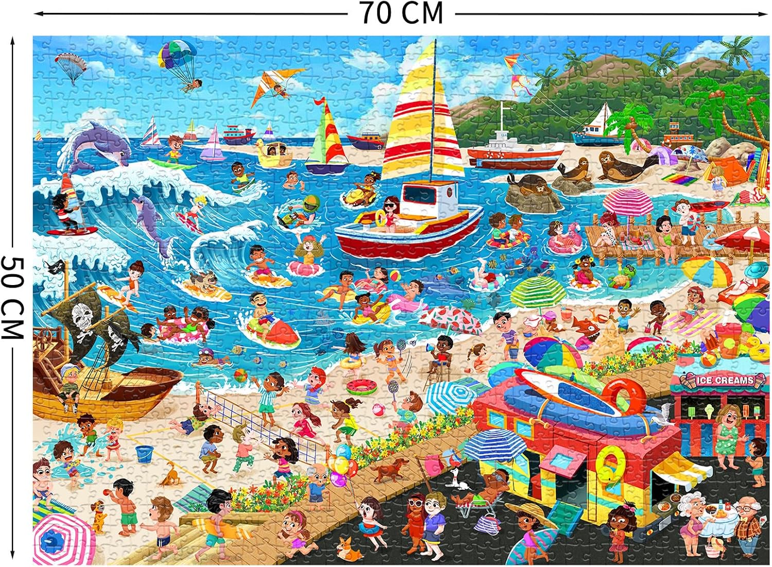 Summer Beach Puzzles for Adults 1000 Pieces, Letters on Back, Impossible Hard Difficult Challenging, Precise